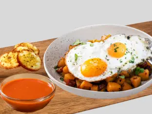 farm house hash is a healthy and fresh dish served at restaurant made with eggs and potatoes.