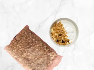 Pack of house made granola as a grocery item.